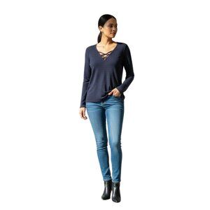 Anthropologie‎ eri + ali Women’s Lace-Up Long Sleeve Top Navy Casual – Size M
